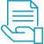 A blue icon of a hand holding a document representing assistance with additional resources