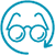 A blue icon of eyeglasses with an arrow revolving the glasses representing annual benefits.